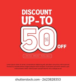 Discount up to 50 percent off, special discount, social media post design