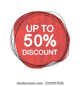 Discount up to 50 percent sign label, design element, vector stickers