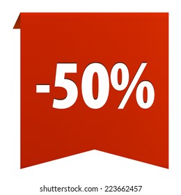 Discount 50 percent tag ribbon banner icon isolated on white background. Vector illustration