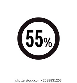 discount 55% icon vector a black circular icon with bold centered text on a white background.