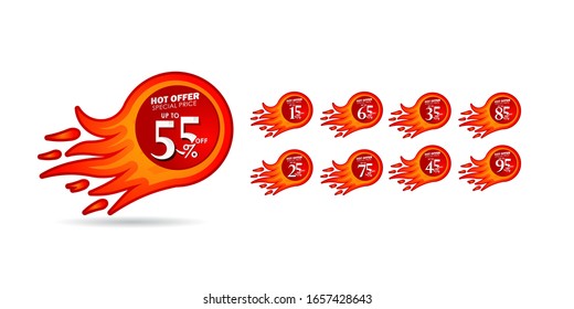 Descuento hasta un 55% de descuento en oferta en caliente Etiqueta de precio especial Etiqueta Vector plantilla Diseño Ilustración