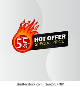 Descuento hasta un 55% de descuento en oferta en caliente Etiqueta de precio especial Etiqueta Vector plantilla Diseño Ilustración
