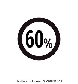 discount 60% icon vector a black circular icon with bold centered text on a white background.