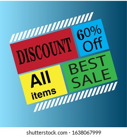 Discount 60% Off All Item Best Sale Label Vector Template Design Illustration