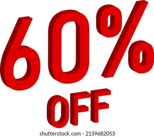 Discount 60 percent off. 3D illustration on white background.