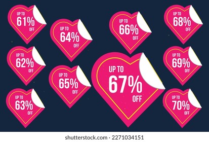 Discount up to  61% 62% 63% 64% 65% 66% 67% 68%  69% 70% off . Special offer symbol set.