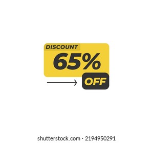 Discount 65% off tag product banner label vector art illustration. Isolated on White Background in yellow color