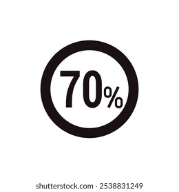 Descuento 70% Icono Vector Un icono circular negro con texto centrado en negrita sobre un fondo blanco.