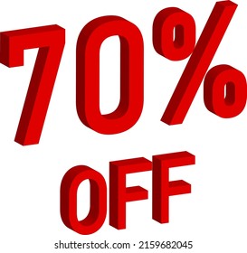 Discount 70 percent off. 3D illustration on white background.