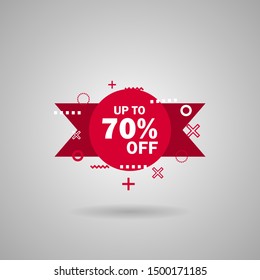 Discount up to 70 percent Off, Red Sale Sticker on white background. Special offer sale red label. Vector Modern Sticker Illustration flat style. Sale Discount Banner, offer price tag. 
