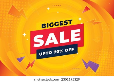 Discount up to 70 percent price off to end of season. Marketing shopping campaign advertising. Wholesale announcement. Biggest Sale banner or poster design with 70% discount offer, Biggest Sale 