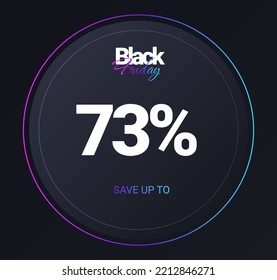 Discount 73 percent concept. Special offer for regular visitors. Interface for programs and applications, futuristic round button design, vouchers and coupons. Cartoon flat vector illustration
