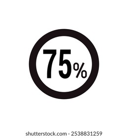 Descuento 75% Icono Icono Un Vector circular negro con texto centrado en negrita sobre un fondo blanco.