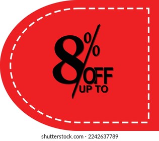 Descuento 8% vector de diseño simple. Venta de ofertas especiales de color rojo, y con una etiqueta roja