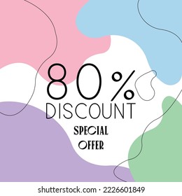 Descuento hasta un 80% de descuento en la Ilustración de diseño de plantillas de vectores de ofertas especiales