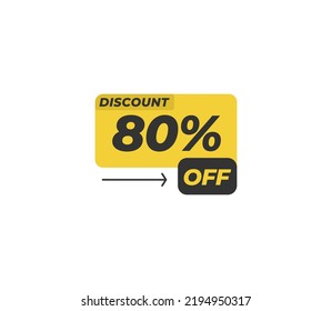 Discount 80% off tag product banner label vector art illustration. Isolated on White Background in yellow color