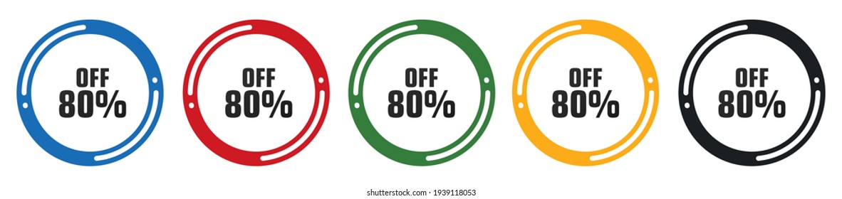 discount 80 percent icon set. flat design vector illustration in 5 colors options for webdesign.eps

