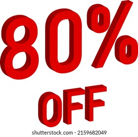 Discount 80 percent off. 3D illustration on white background.