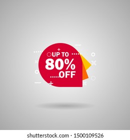 Discount up to 80 percent Off, Red Sale Sticker on white background. Special offer sale red label. Vector Modern Sticker Illustration flat style. Sale Discount Banner, offer price tag. 