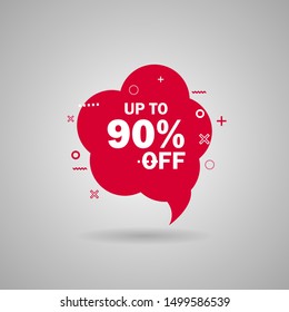 Discount up to 90 percent Off, Red Sale Sticker on white background. Special offer sale red label. Vector Modern Sticker Illustration flat style. Sale Discount Banner, offer price tag. 