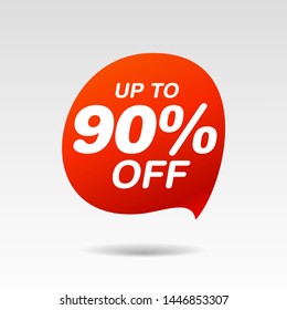 Discount up to 90 percent off speech bubble, Red Sale Sticker on white background - Vector