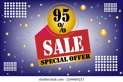 Ermäßigung bis zu 95 %.
Konzeptbanner, Vektorgrafik. Spezielles Angebot kreatives Layout. geometrisches Design.