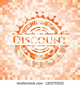 Discount abstract emblem, orange mosaic background