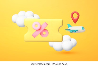 Discount airline boarding pass ticket concept. Vacation and tourist design with plane and clouds