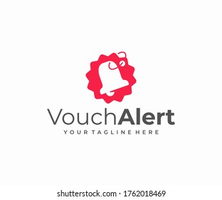 Diseño del logotipo de alerta de descuento. Etiqueta de oferta especial con diseño de vector de campana. Logotipo de vale de regalo