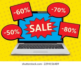 Discount announcement on laptop screen