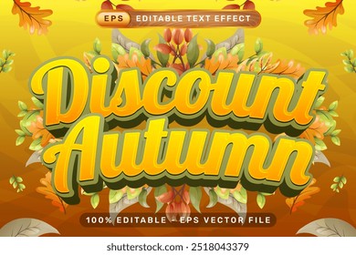 discount autumn 3d text effect and editable text effect with leaf autumn illustration