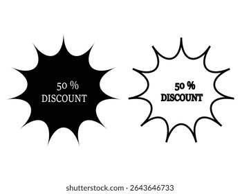 Discount badge icon. Discount badge price vector icon on white background. Set for shopping marketing and advertisement, save money, discount offer circle frames sticker. Vector illustration.