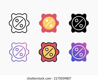 Discount Badge icon set with line, outline, flat, filled, glyph, color, gradient. Editable stroke and pixel perfect. Can be used for digital product, presentation, print design and more.