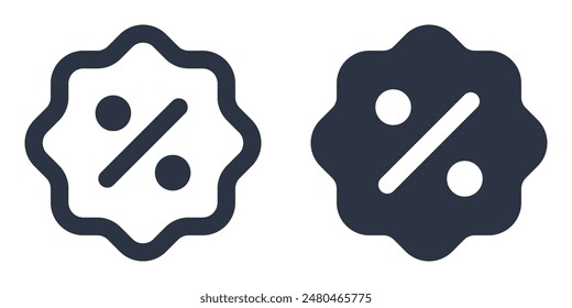 Discount badge icons set designed in filled, outline, line and stroke style