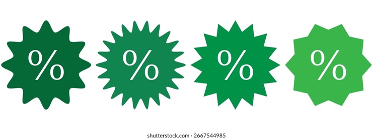 Vektorsymbol für Rabattmarken. Prozentualer Verkaufs-Tag-Button. Verkauf Badge Symbol Set.. Prozentpreis. Sonderangebot. Rabatt. Vektorgrafik. Bearbeitbares Rabattmarken-Vektorsymbol. Teil eines großen Ikonensatzes 