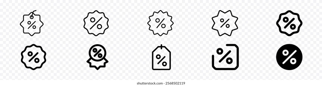 discount badge vector icon. Discount thin line icon vector set. Containing up and down percentage, label, price tag, discount badge icon