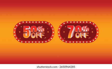 Discount badges with a light border and bold gradient text showing 50% and 70% off.