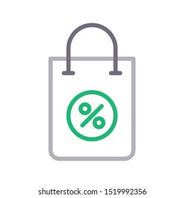 discount bag colour line vector icon