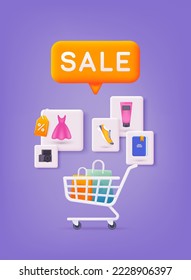 Discount banner design. Online shopping concept. Store special offers advertisement. 3D Web Vector Illustrations. 