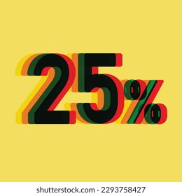 Discount banner design template. Modern style with 25% cash back vector illustration for promotional discount ads. Multi-colored numbers, yellow background.