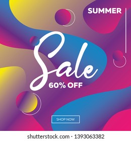 Discount banner, inspired by the disco music of the 80s, 3d background, abstraction, online shopping, summer festival. Vector illustration