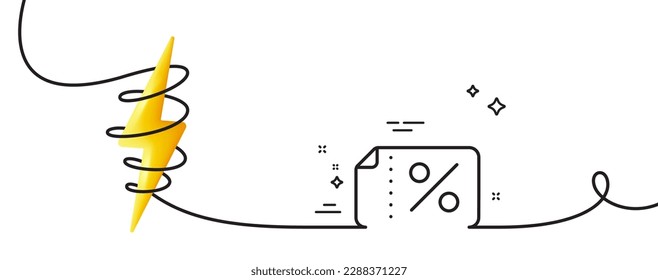 Discount banner line icon. Continuous one line with curl. Sale offer coupon sign. Promotion price symbol. Discount banner single outline ribbon. Loop curve with energy. Vector