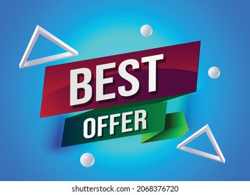 Discount banner shape. Best offer badge. Sale coupon ribbon icon. Abstract blue background. Modern concept design. Banner with offer badge. Vector