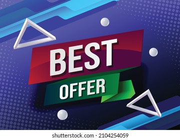 Discount banner shape. Best offer badge. Sale coupon ribbon icon. Abstract blue background. Modern concept design. Banner with offer badge. Vector