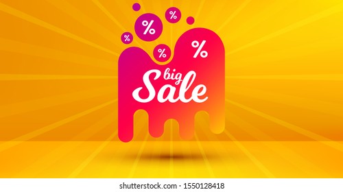Discount banner shape. Big sale badge. Coupon design icon. Abstract yellow background. Modern concept design. Banner with offer badge. Vector