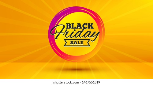 Discount banner shape. Black friday sale badge. Coupon tag icon. Abstract yellow background. Modern concept design. Banner with offer badge. Vector