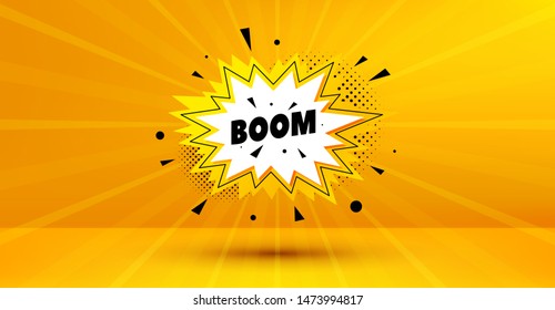 Discount banner shape. Boom sale badge. Coupon bubble icon. Abstract yellow background. Modern concept design. Banner with offer badge. Vector