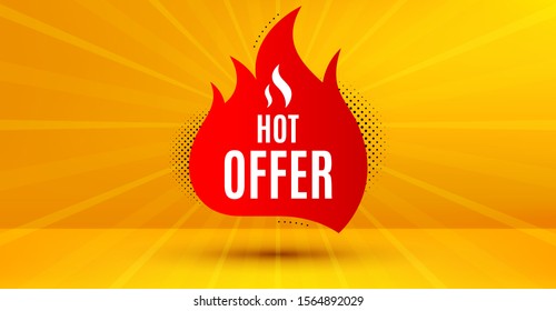 Discount banner shape. Hot offer badge. Coupon tag icon. Abstract yellow background. Modern concept design. Banner with offer badge. Vector