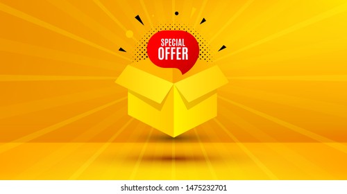 Discount banner shape. Special offer badge. Gift coupon icon. Abstract yellow background. Modern concept design. Banner with offer badge. Vector