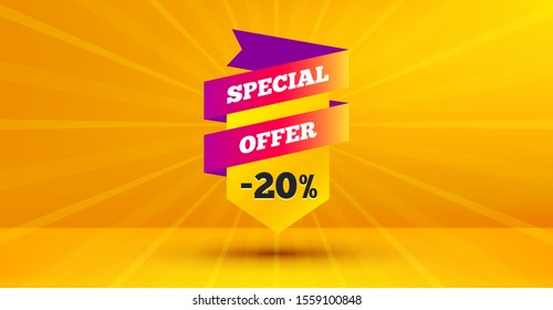 Discount banner shape. Special offer badge. Sale coupon bubble icon. Abstract yellow background. Modern concept design. Banner with offer badge. Vector